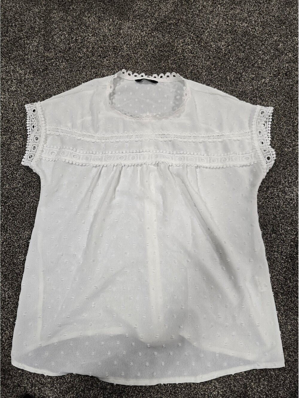 DOKOTOO White Lace Trim Button-Back Blouse